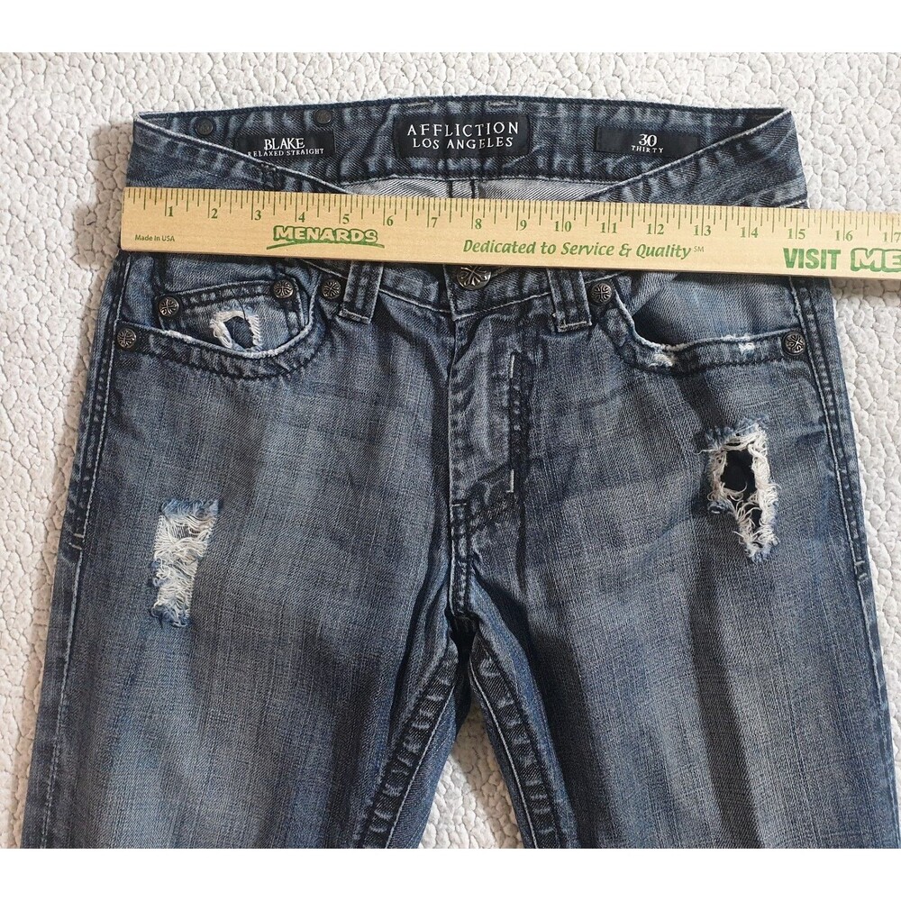 Affliction Los Angeles Jeans Men 30x31 Blake Relaxed Straight Fit Dark Wash - Picture 13 of 15